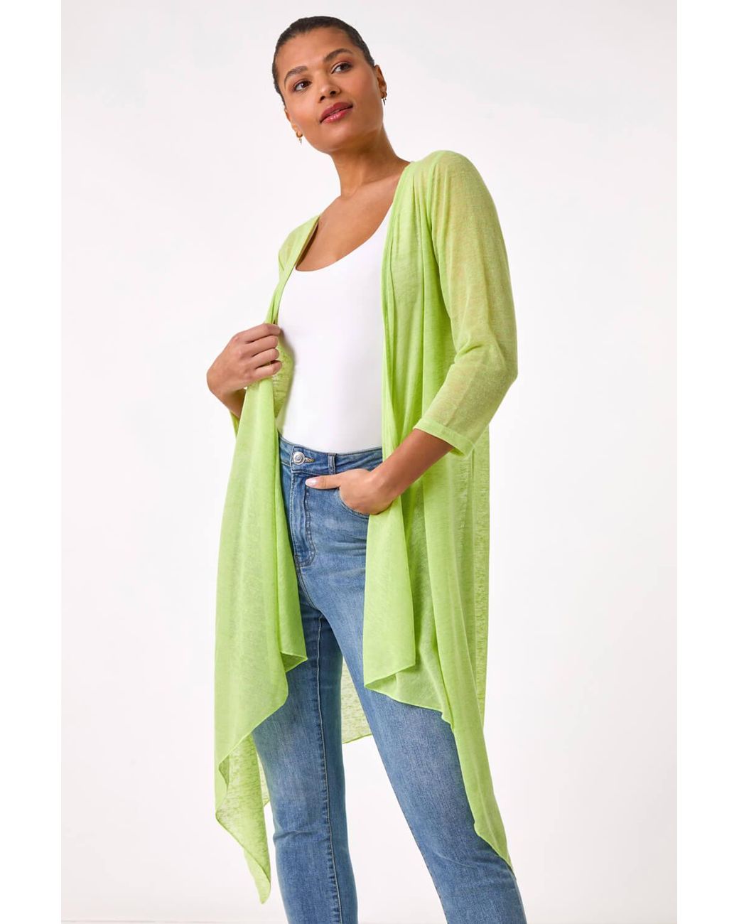 Roman Green Longline Waterfall Cardigan