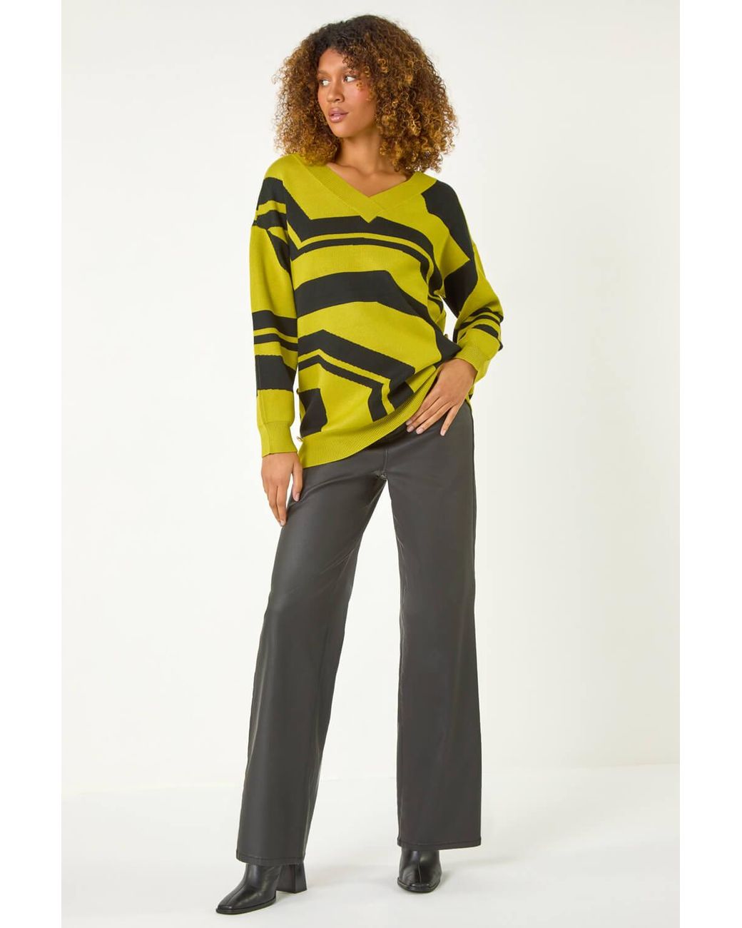 Roman Yellow Abstract Print Button Detail Jumper
