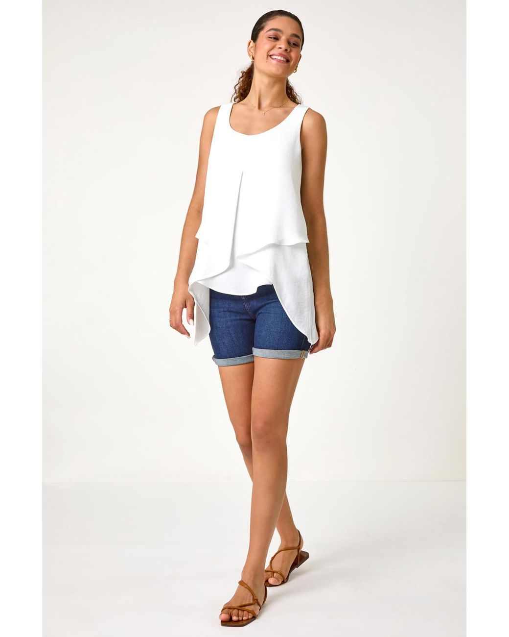 Roman White Asymmetric Sleeveless Vest Top