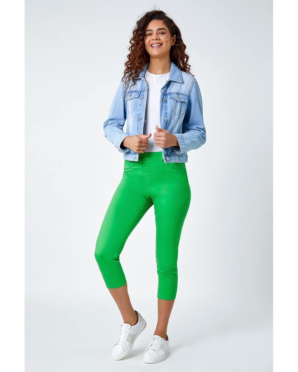 Roman Green Cropped Stretch Elastic Waist Denim Jegging