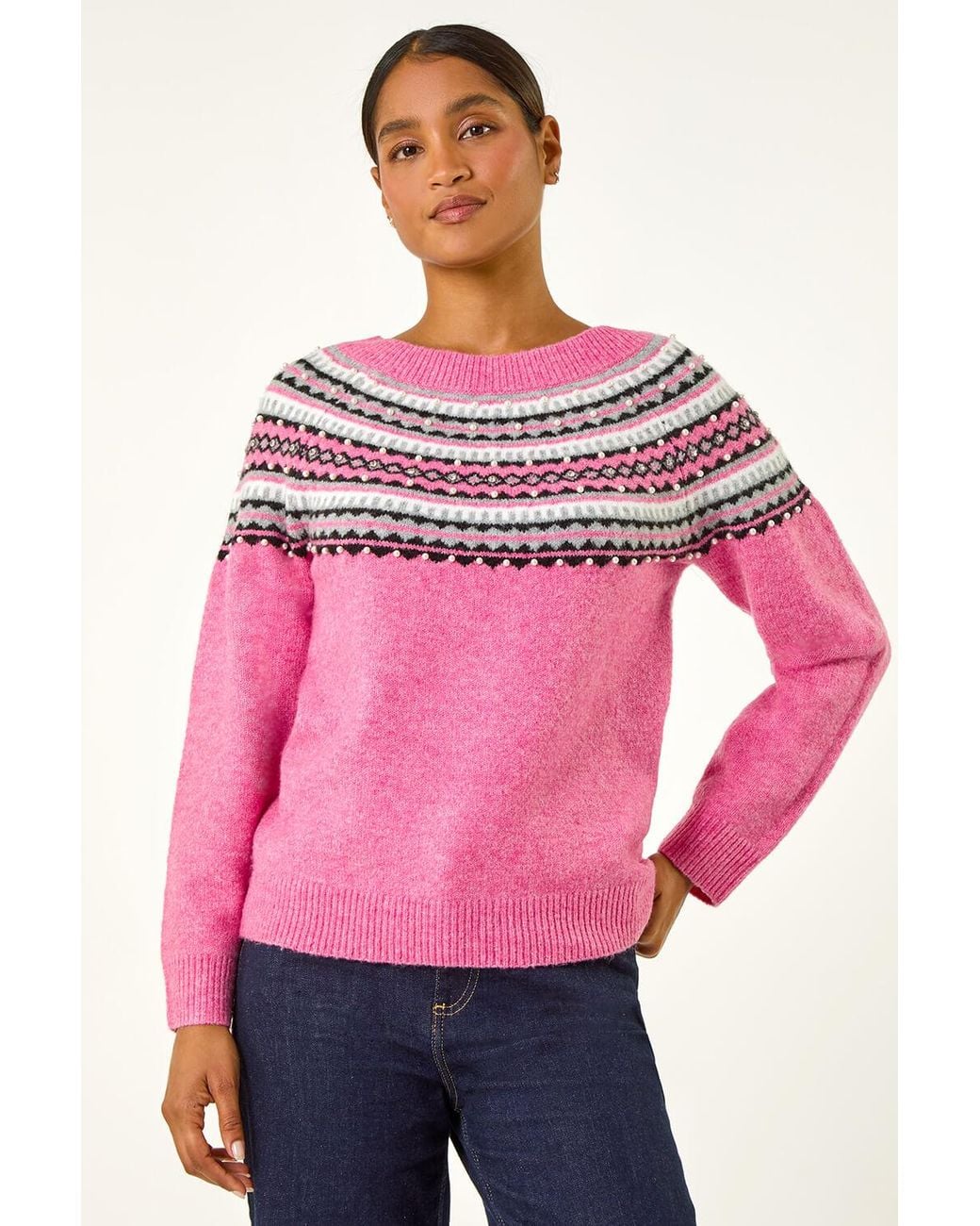 Roman Pink Pearl Embellished Printed Jumper