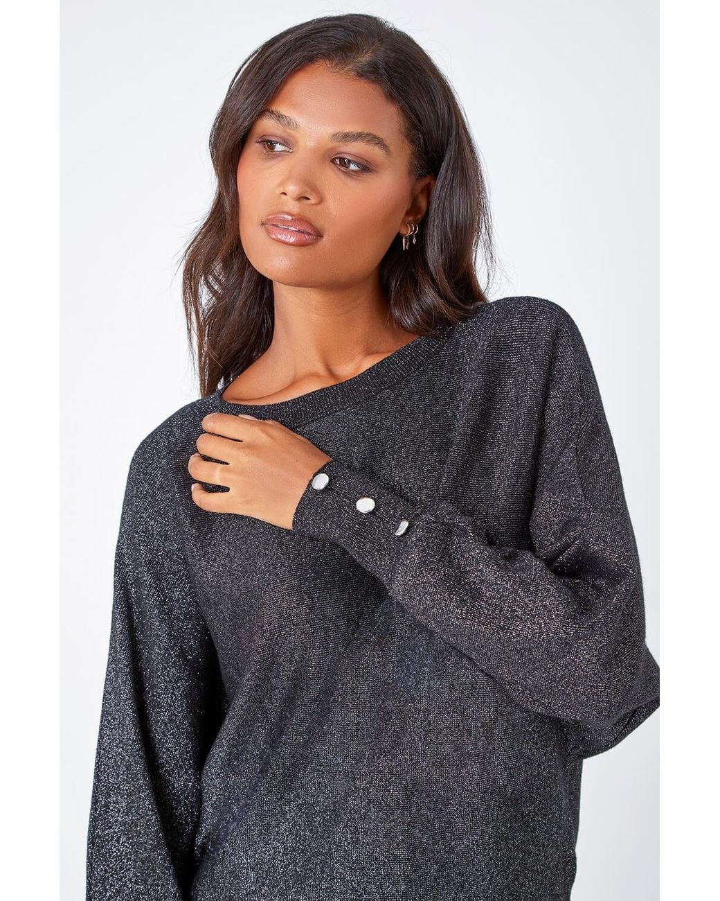 Lilly-and-Hope Black Glitter Button Cuff Jumper