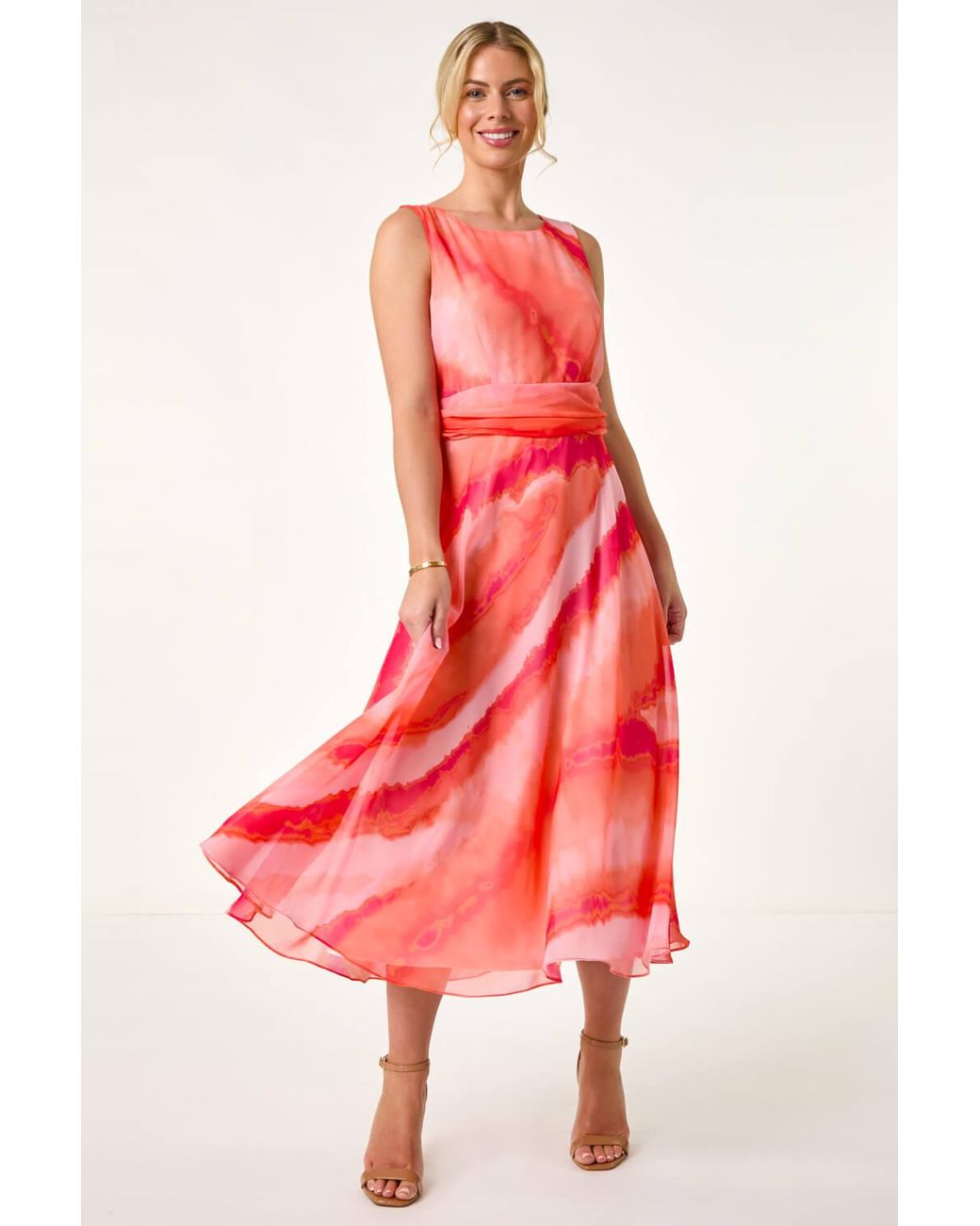 Roman Petite Tie Dye Gathered Midi Dress