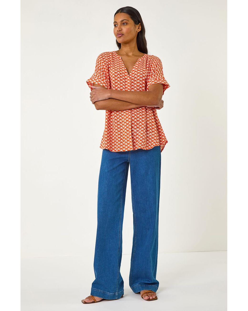 Roman Blue Abstract Print Tunic Top