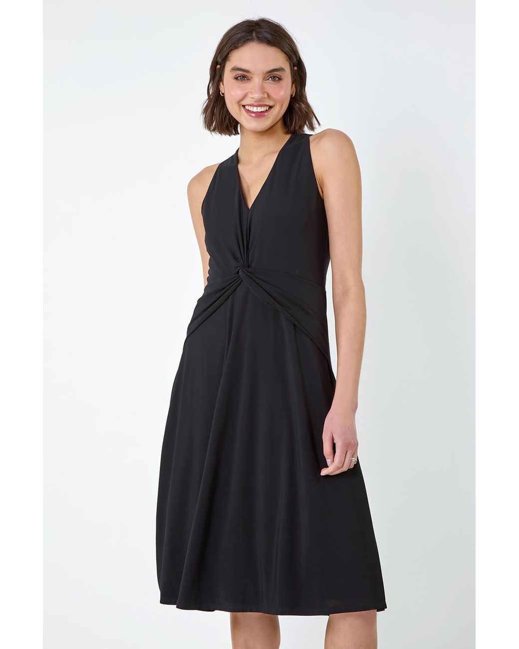 Roman Black Twist Front Stretch Dress