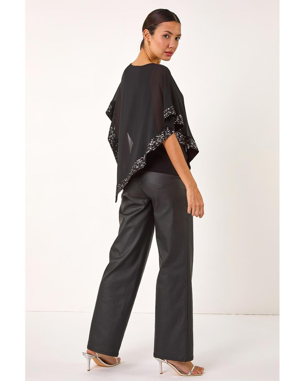 Roman Blue Sequin Hem Overlay Stretch Top