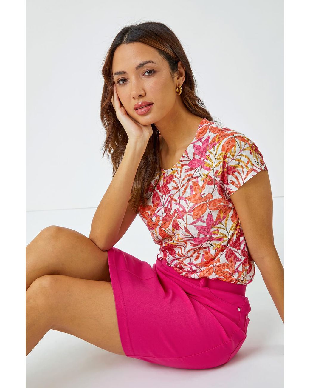Roman Pink Elastic Waist Straight Stretch Skirt