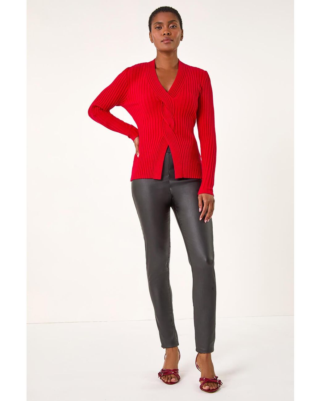 Roman Red Cable Split Detail Rib Jumper