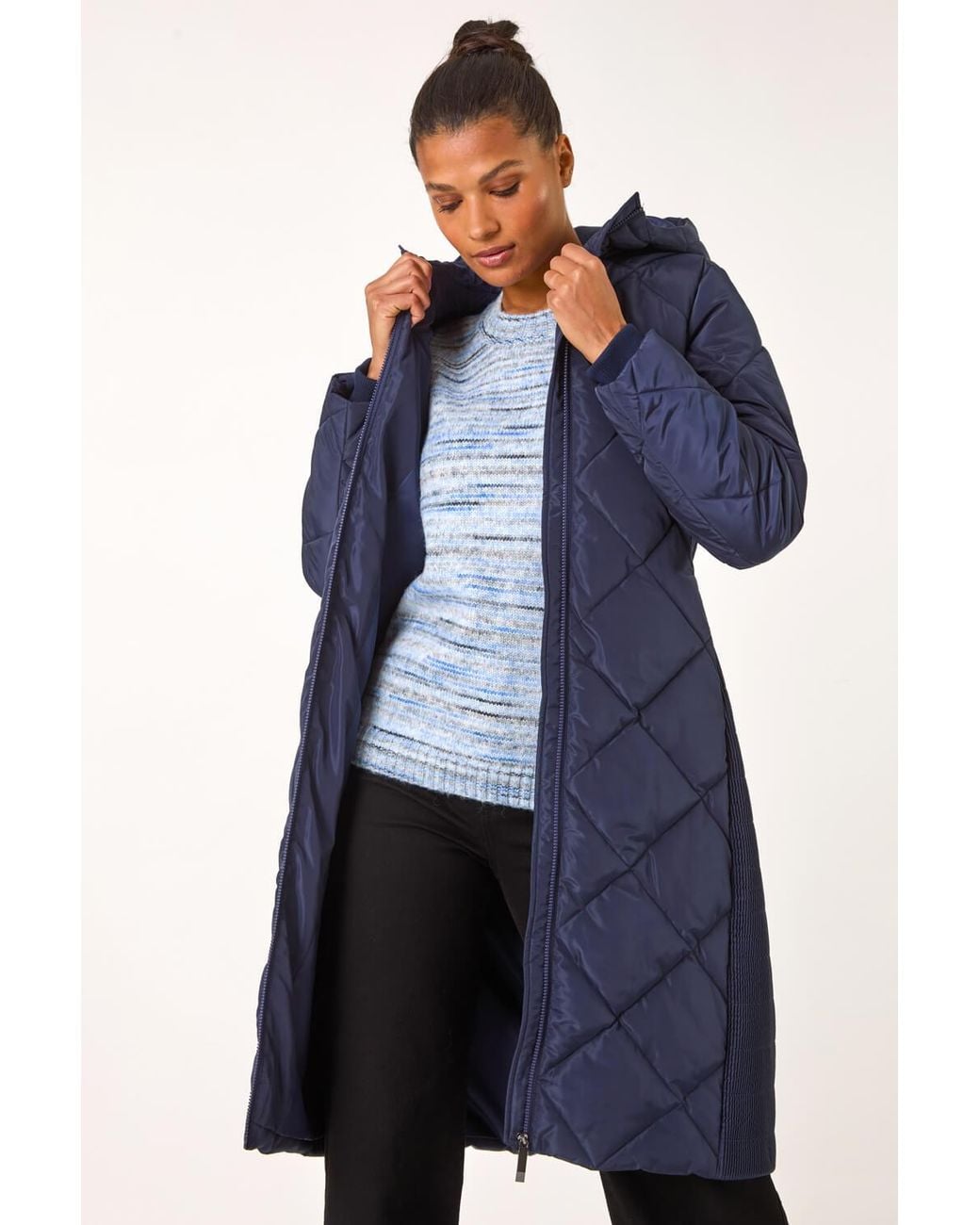 Roman Blue Longline Diamond Quilt Coat