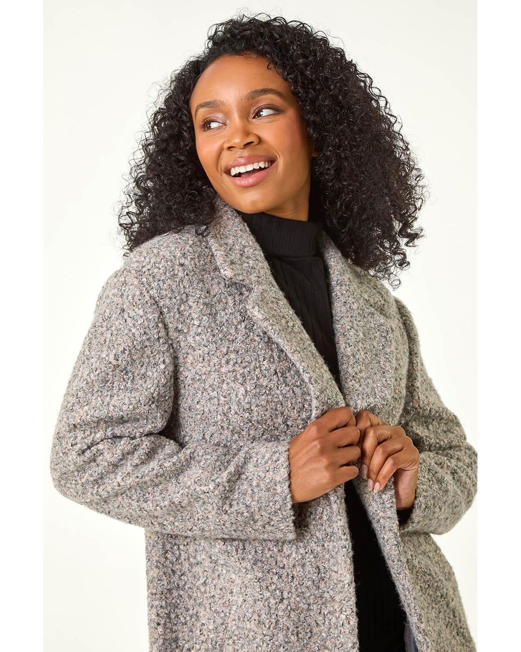 Roman Petite Gray Textured Boucle Coat