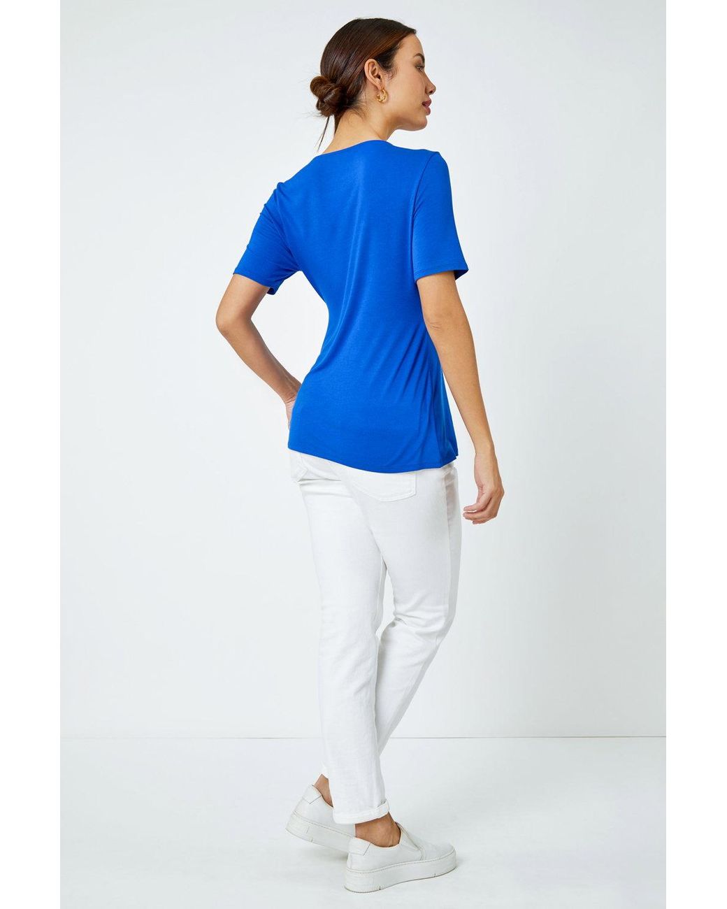 Roman Blue Side Twist V-Neck Wrap Top