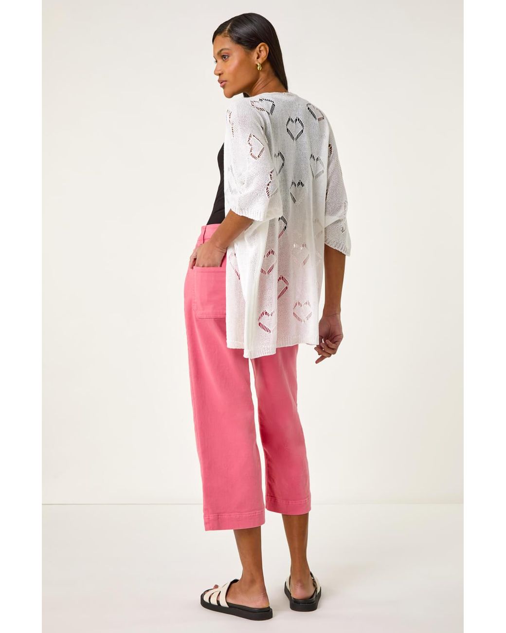 Roman Pink Pointelle Heart Knit Cardigan