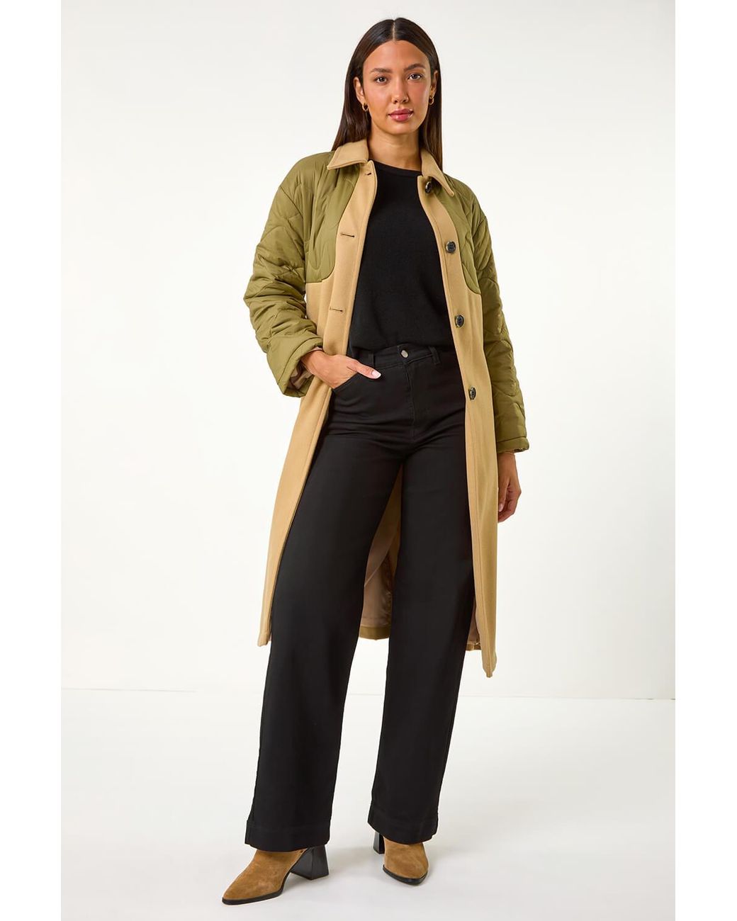 Roman Black Contrast Quilted Collar Smart Coat