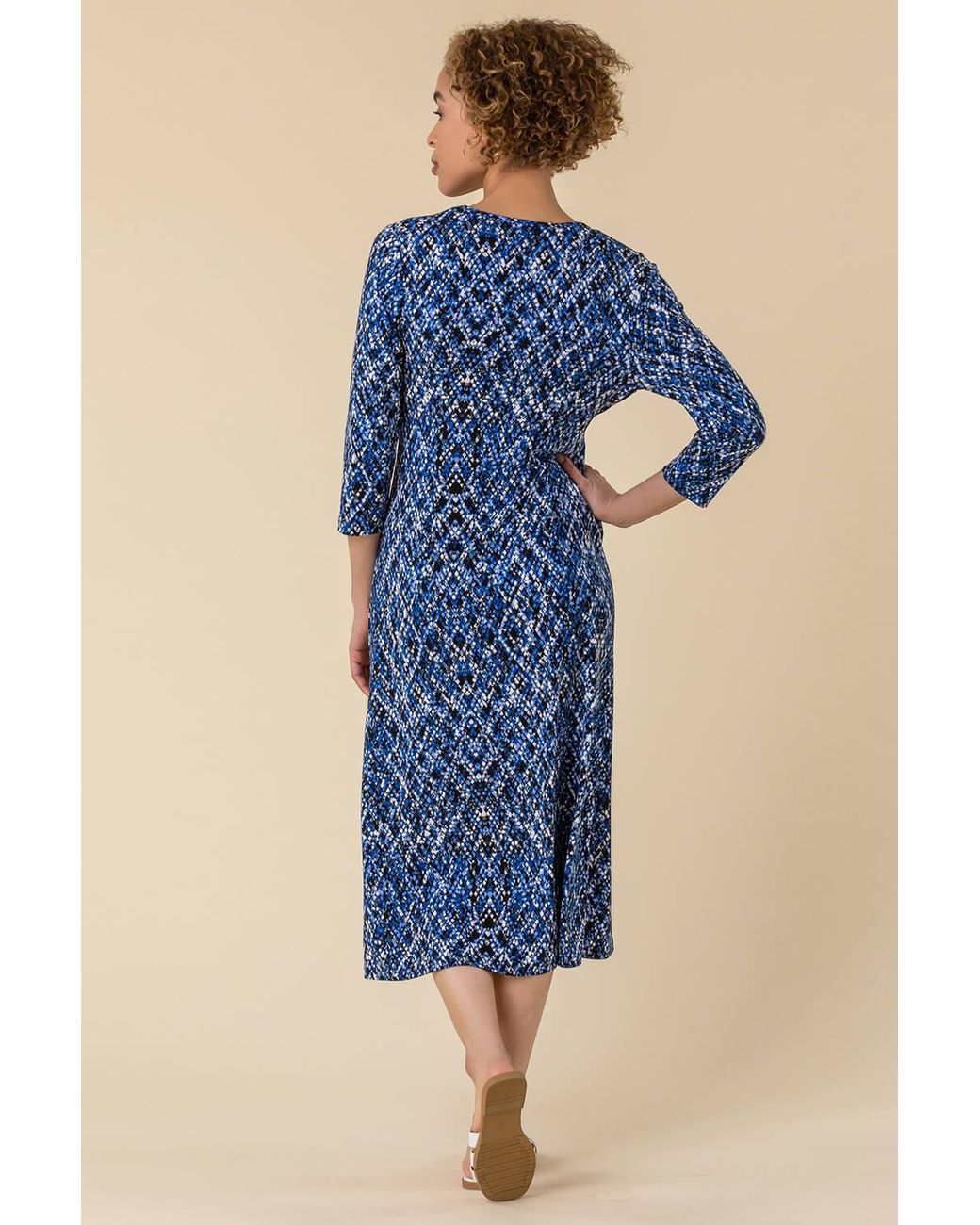 Roman Blue D Ring Snake Print Midi Dress