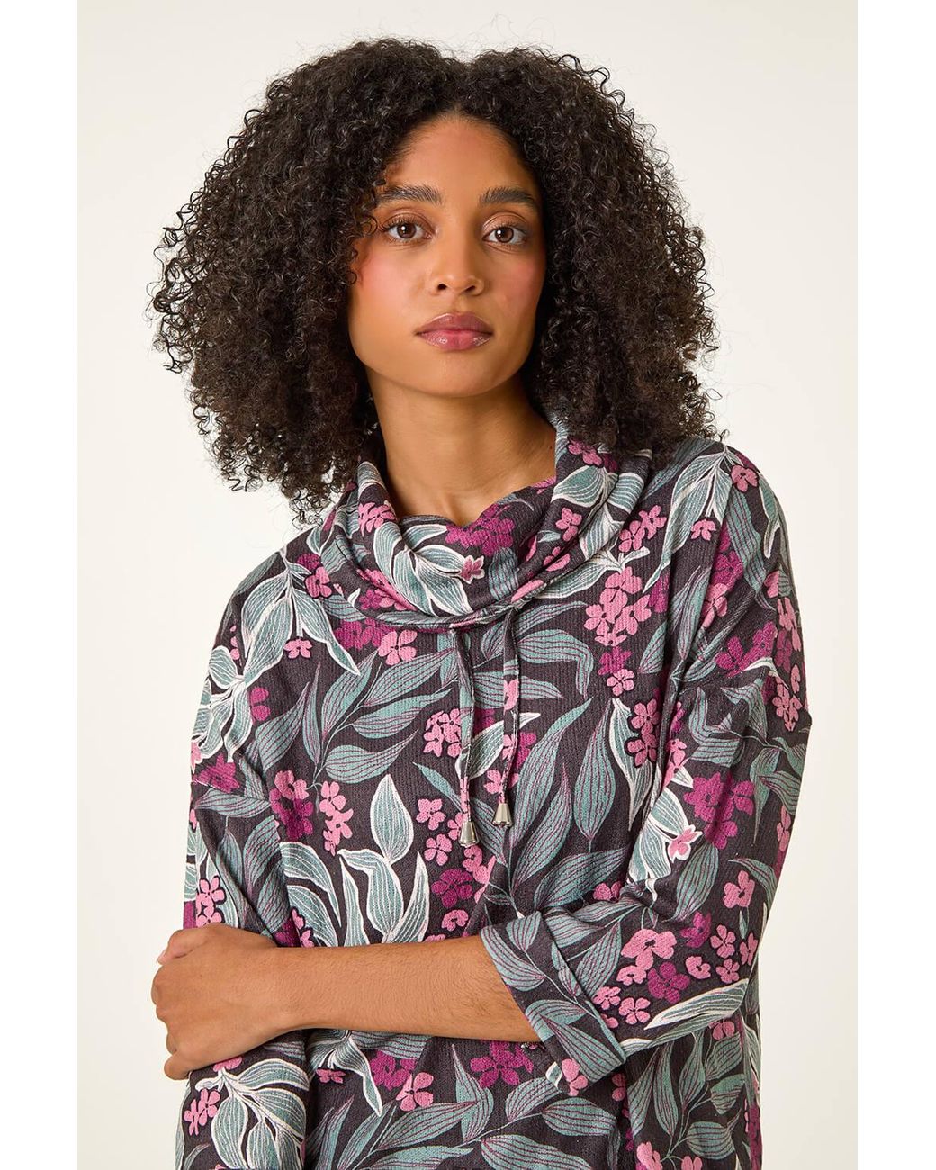 Roman Pink Floral Printed Roll Neck Top