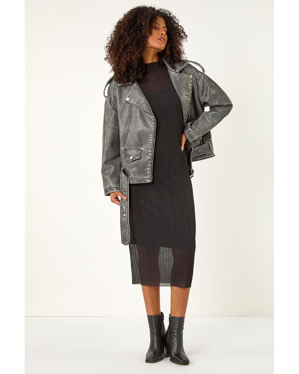 D.u.s.k Gray Oversized Belt Biker Jacket