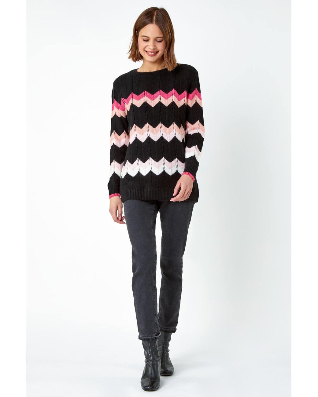 Roman Black Chevron Pointelle Knit Jumper
