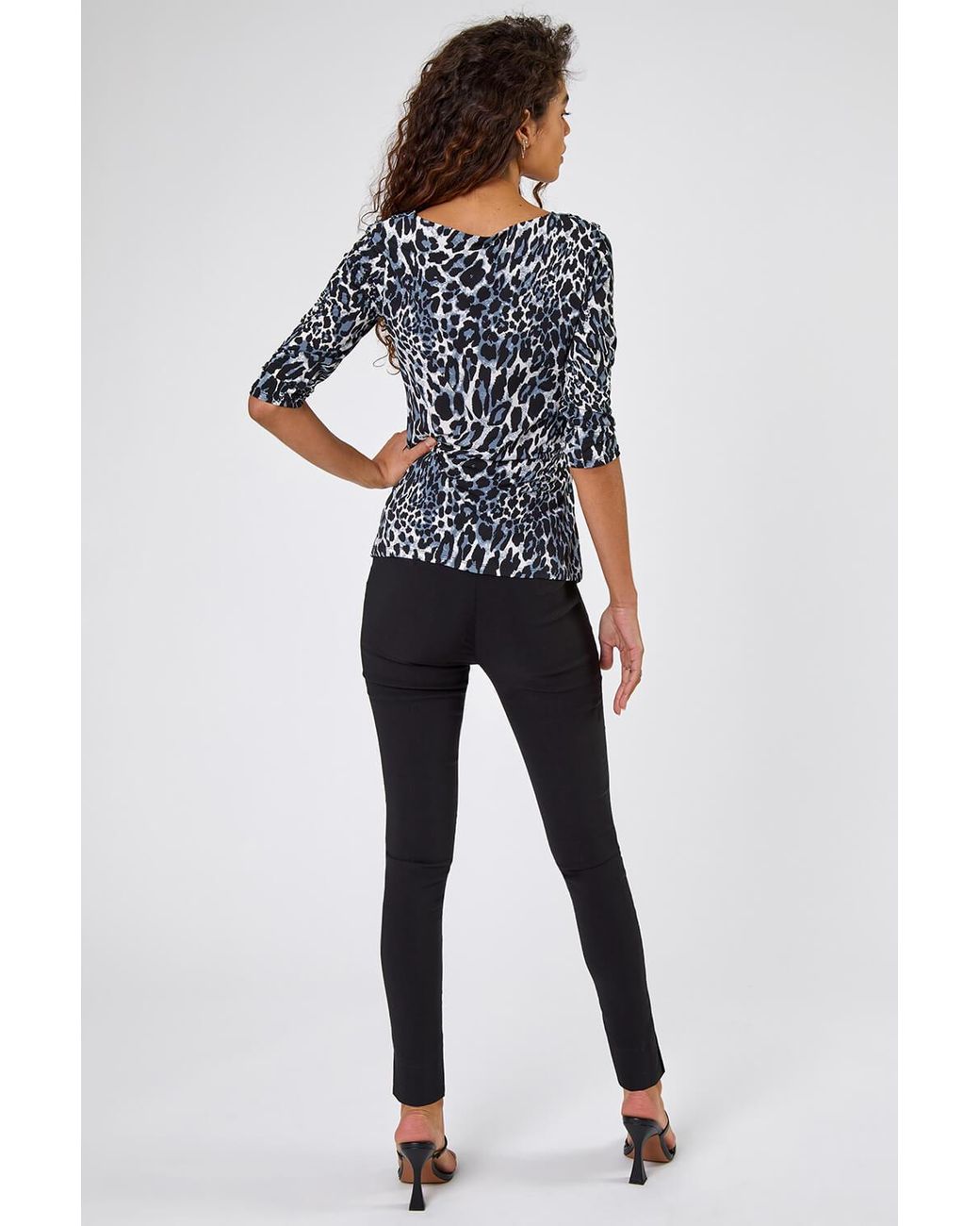 Roman Gray Animal Print Cowl Neck Top