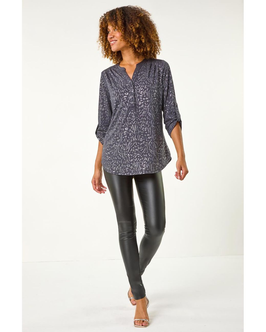 Roman Blue Glitter Animal Print Stretch Shirt
