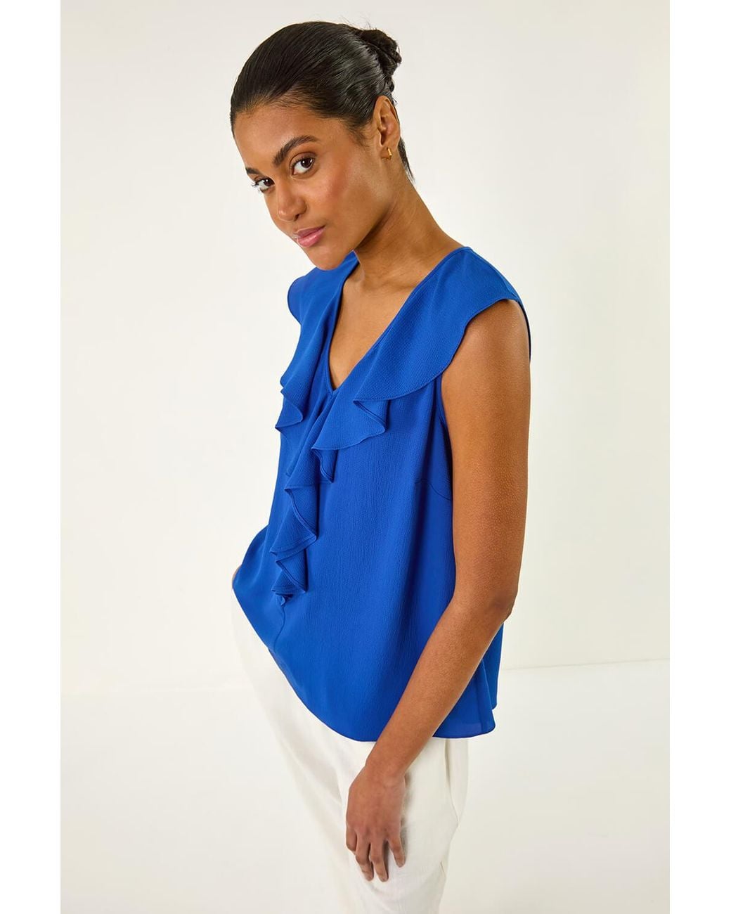 Roman Blue Ruffle V-Neck Vest Top