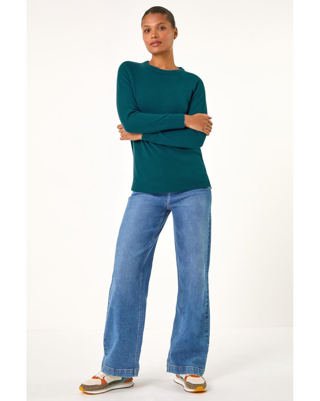 Roman Blue Plain Soft Crew Neck Jumper
