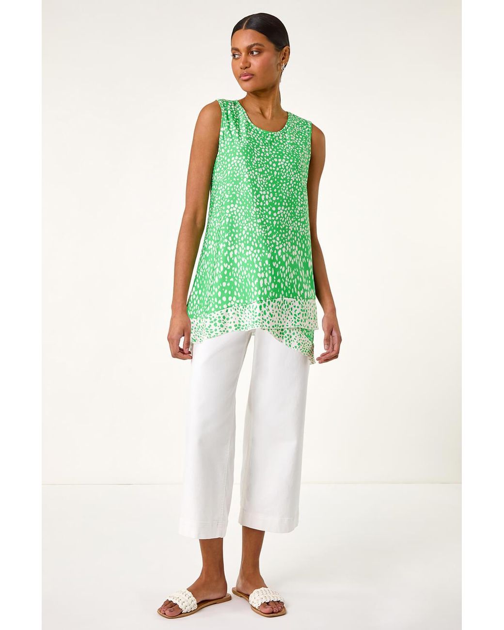 Roman Green Spot Print Asymmetric Vest Top