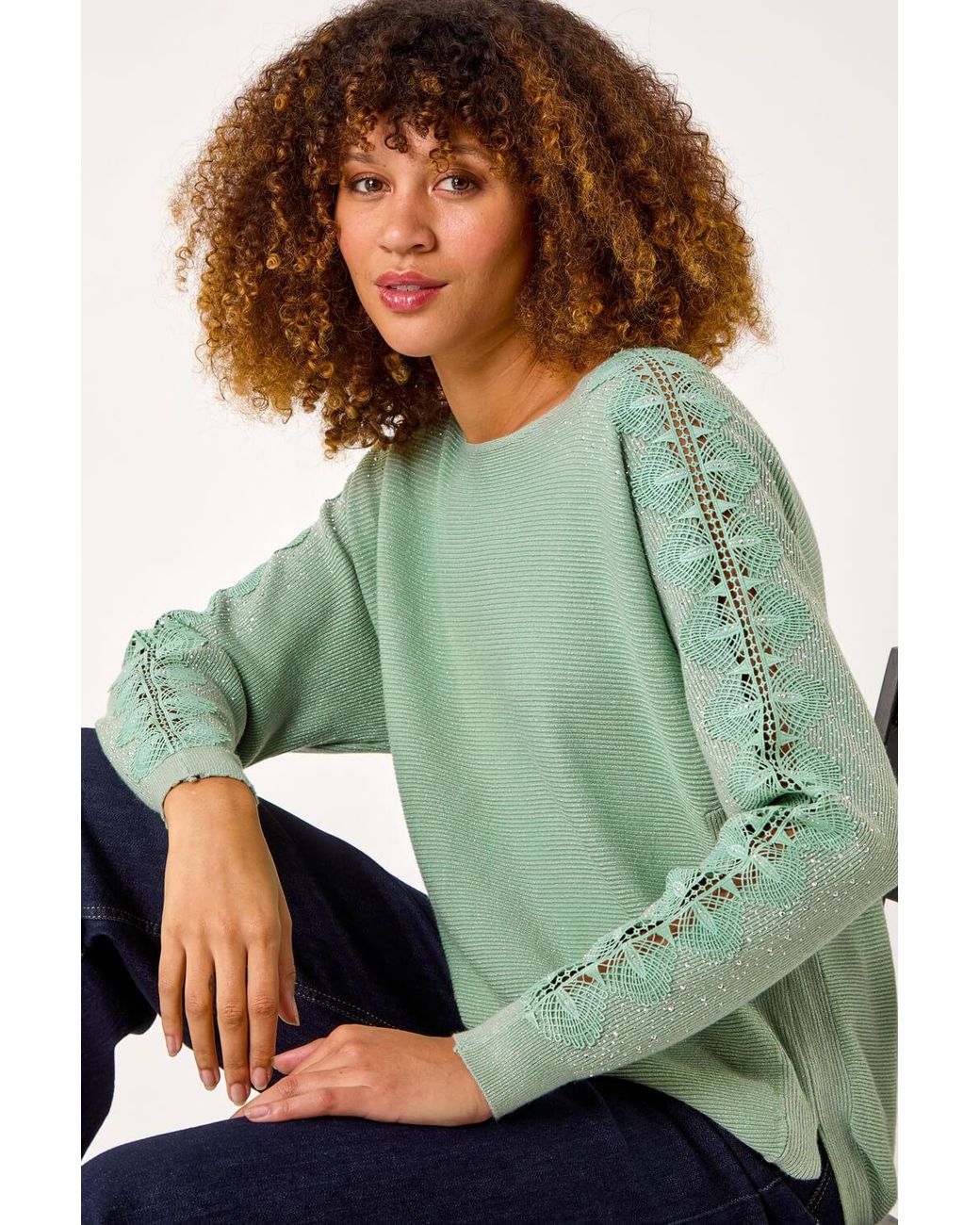 Roman Green Glimmer Embellished Jumper