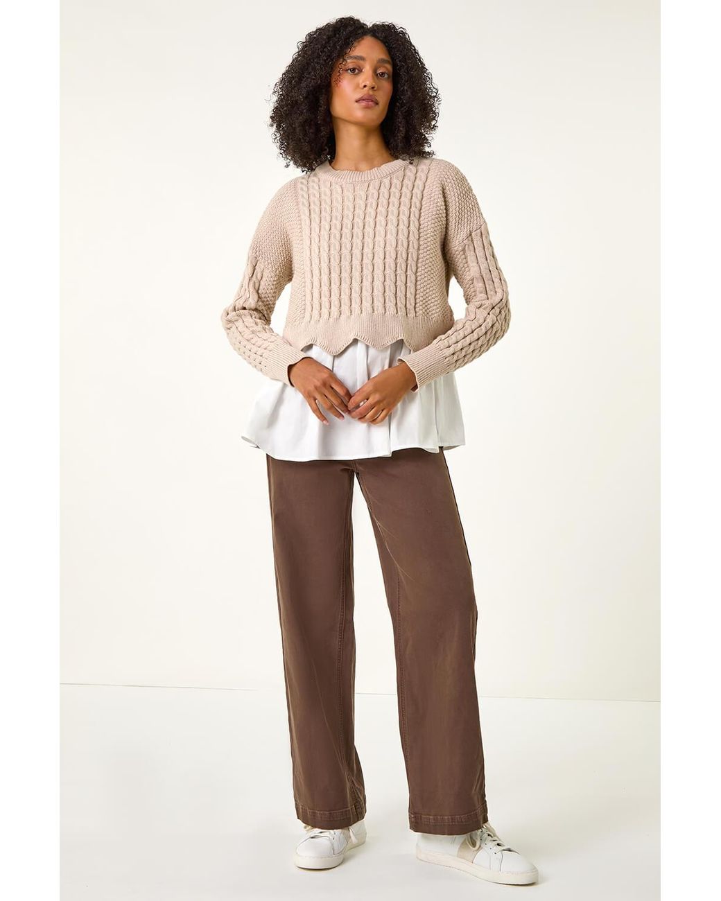 Roman Natural Contrast Cable Knit Jumper