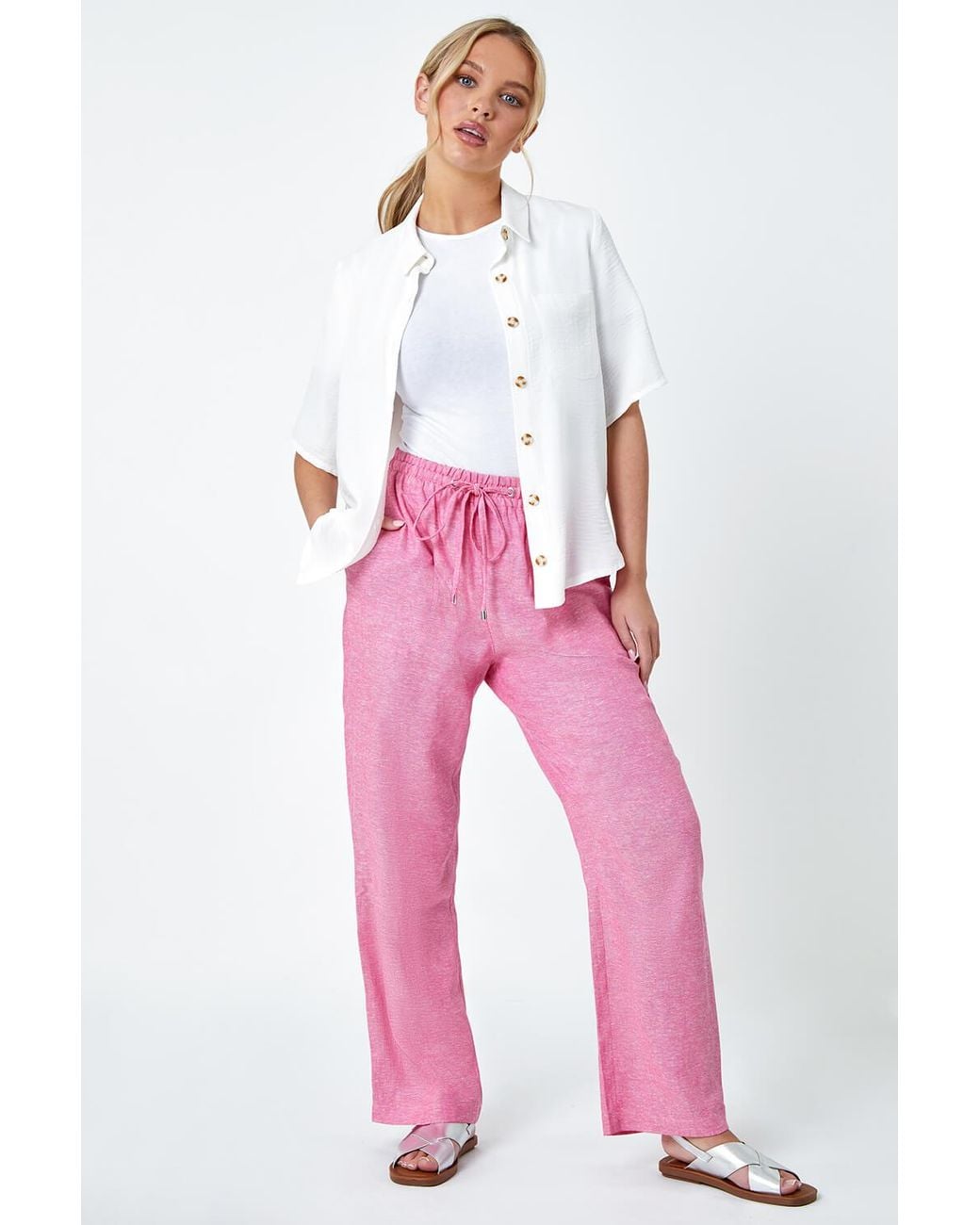 Roman Petite Red Linen Mix Wide Leg Trousers