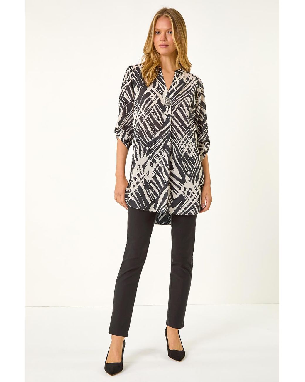 Roman Black Abstract Button-Detail Tunic Top