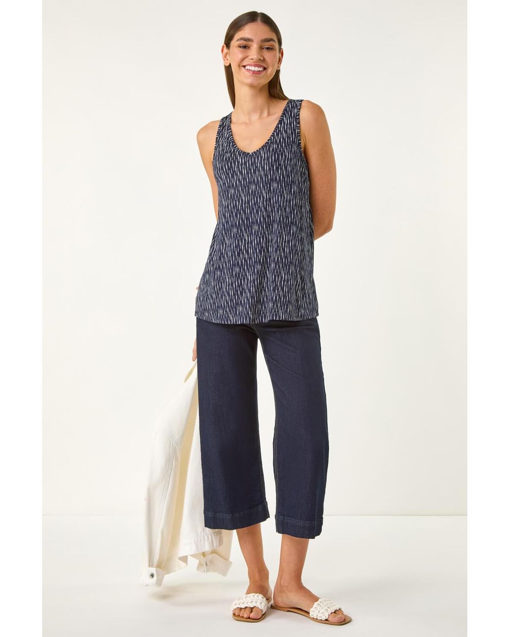 Roman Blue Abstract Print Cami Stretch Top