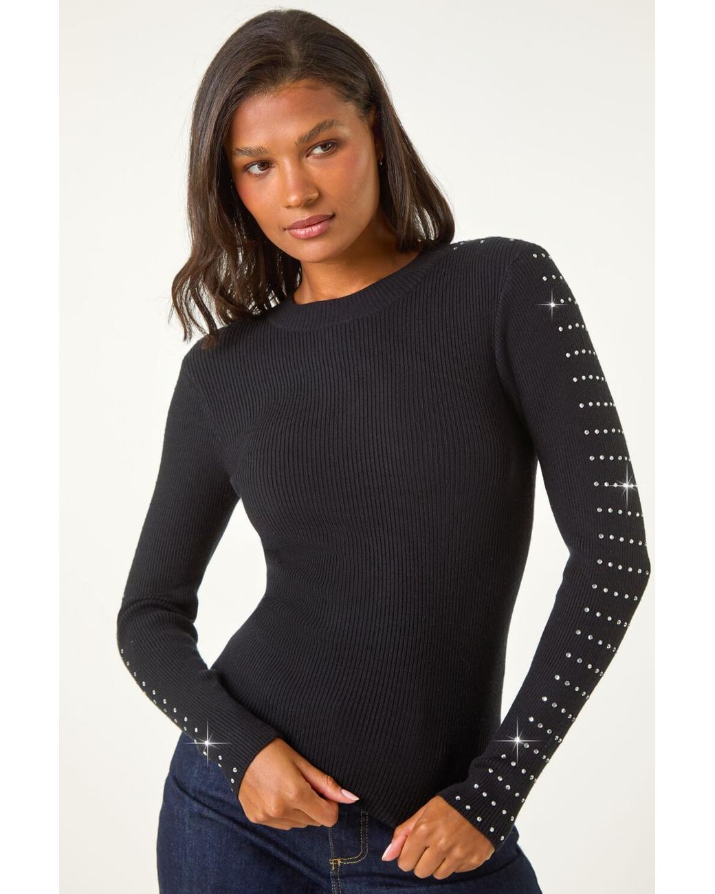 Roman Blue Hotfix Stud Sleeve Jumper