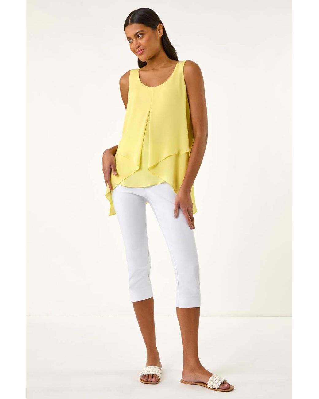 Roman Yellow Asymmetric Sleeveless Vest Top