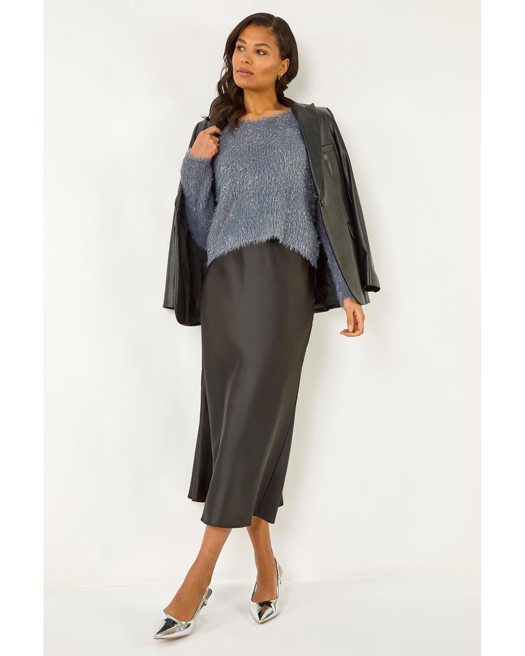 Roman Black Woven Satin Skirt