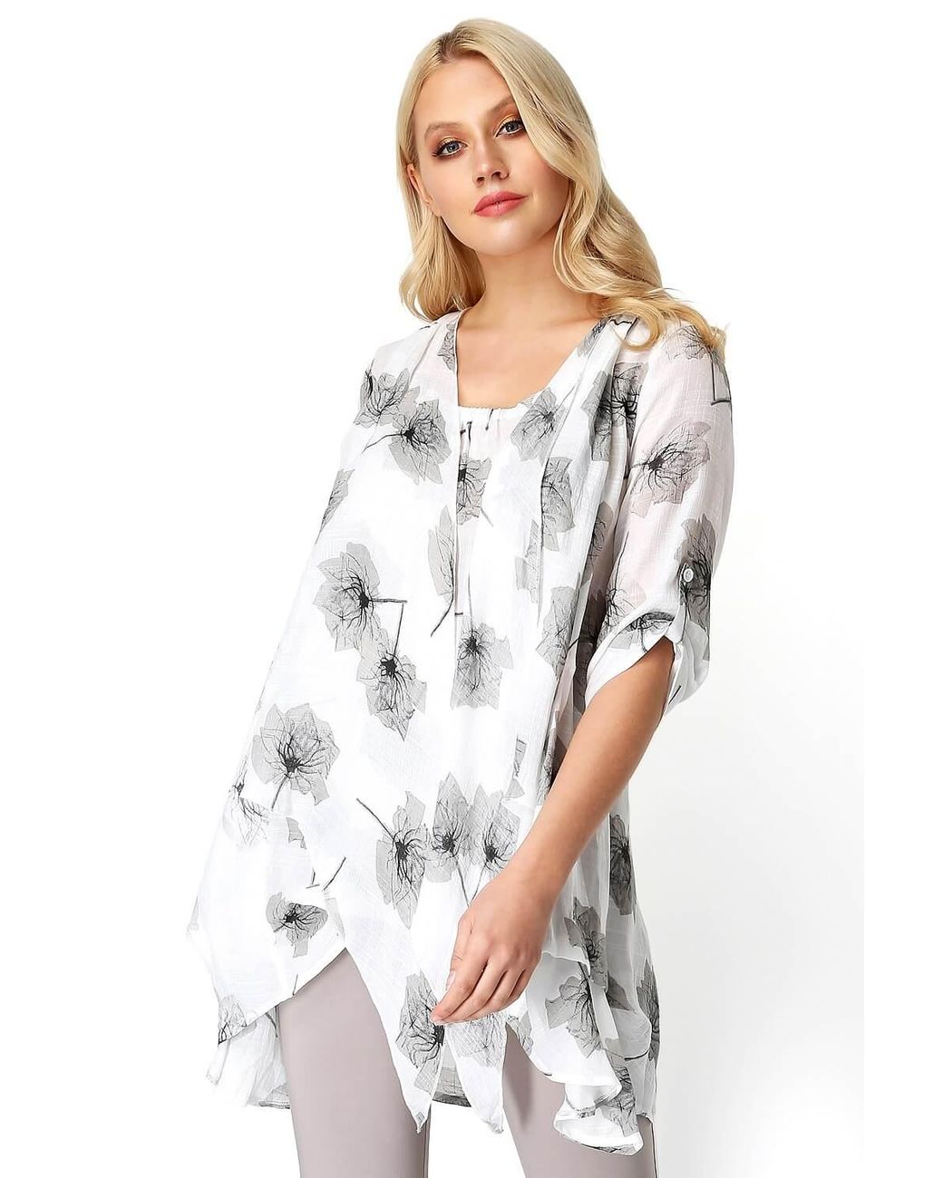 Roman Gray Crinkle Print Tunic Top