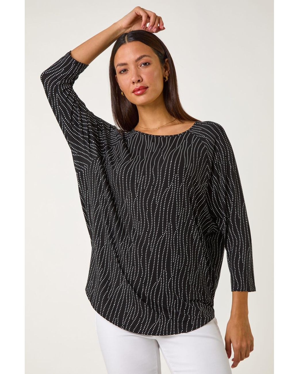 Roman Black Swirl Spot Print Stretch Top
