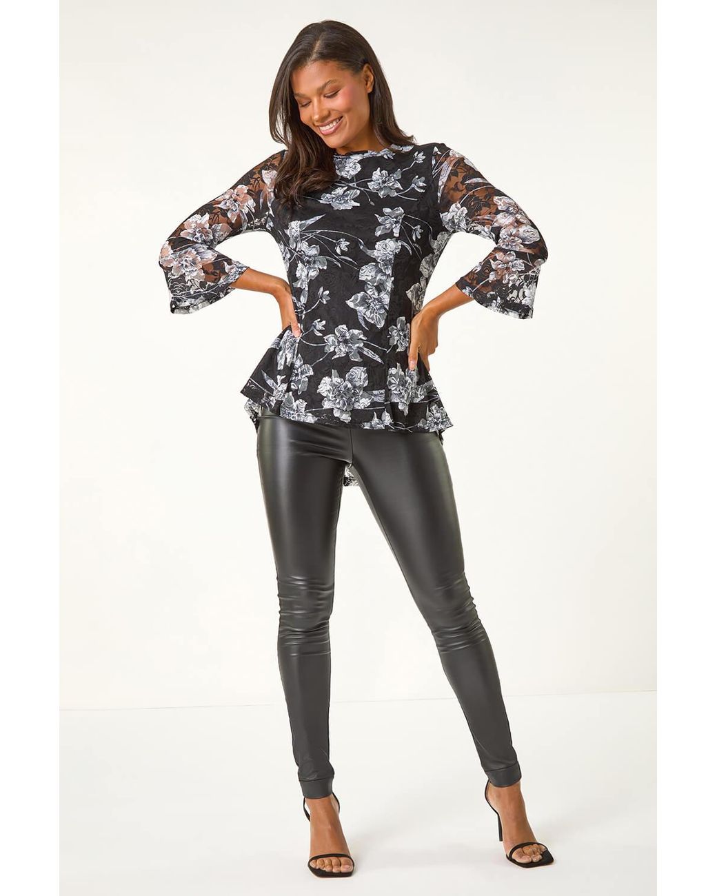 Roman Multicolor Floral Lace Stretch Top