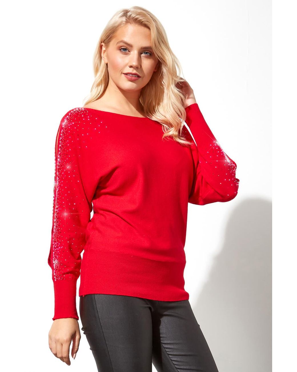 Roman Red Hotfix Split Sleeve Jumper