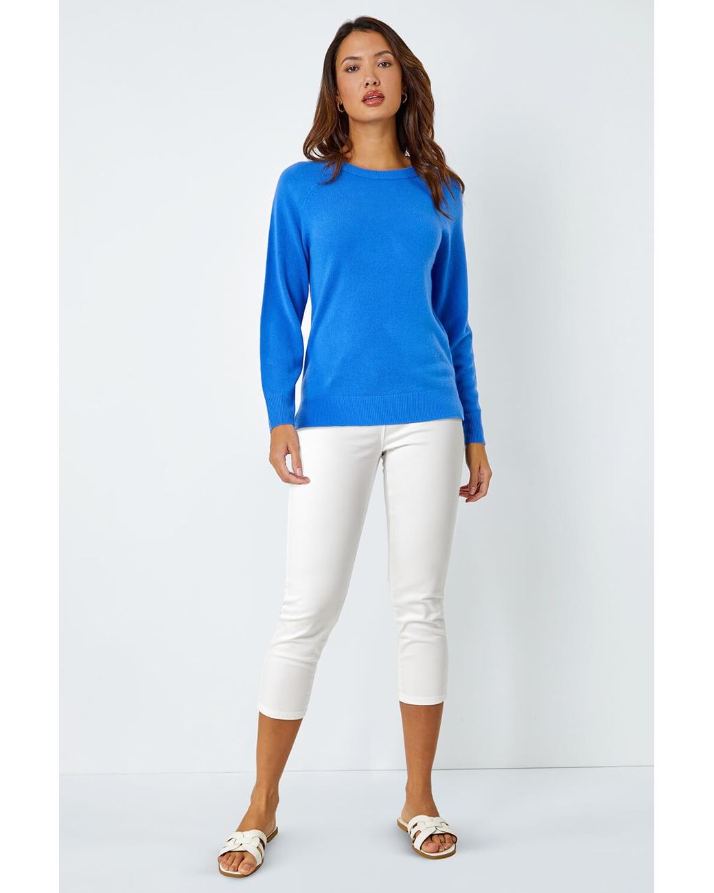 Roman Blue Plain Soft Crew Neck Jumper