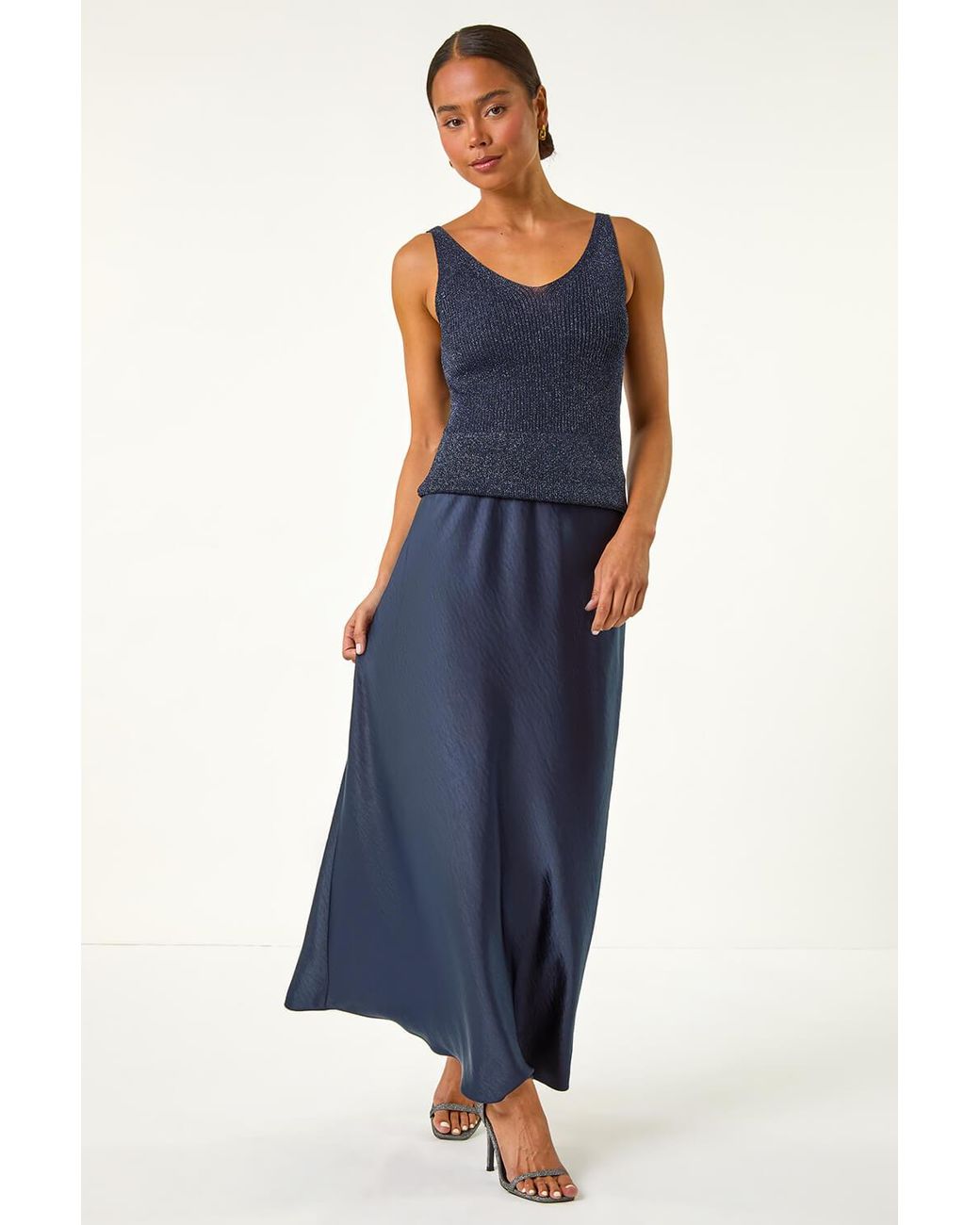 Roman Petite Blue Satin Bias Cut Skirt