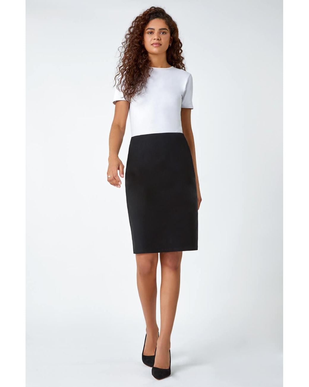 Roman Black Pull On Stretch Elastic Waist Pencil Skirt