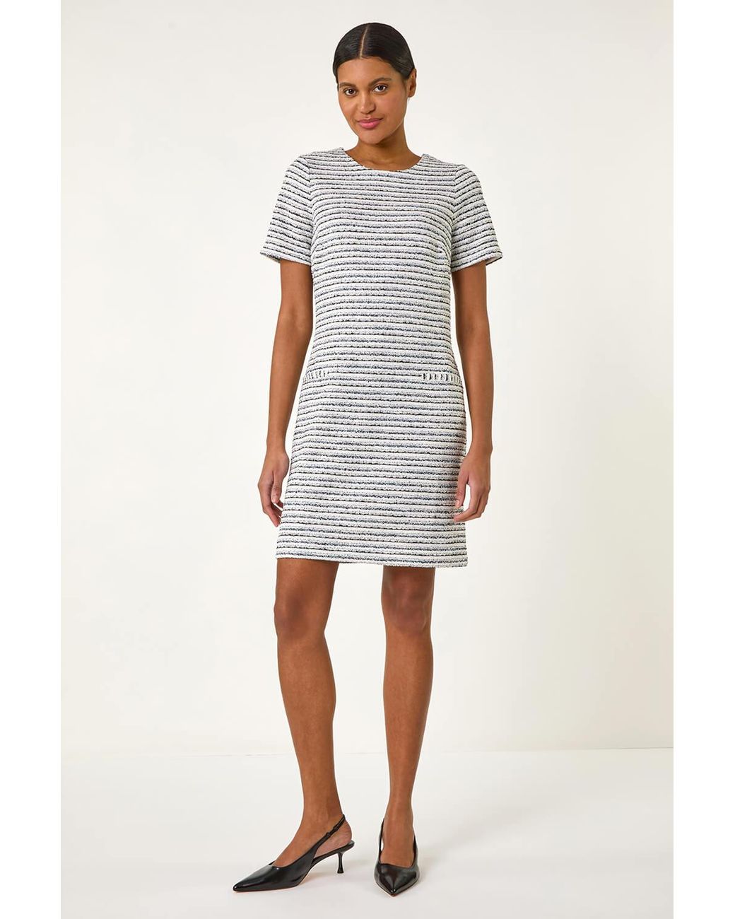 Roman White Textured Stretch Shift Dress
