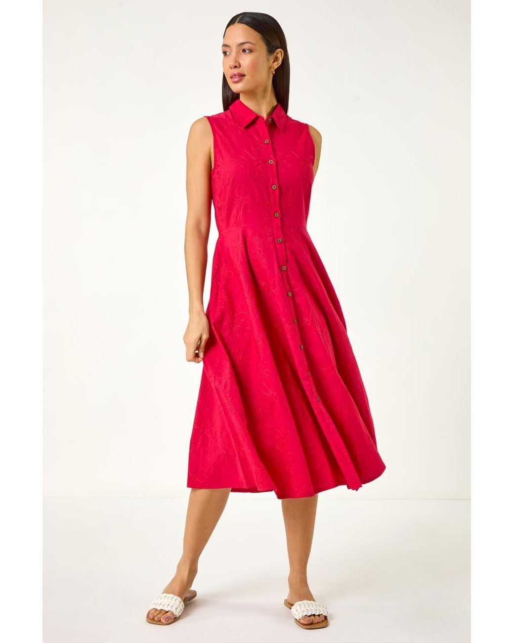 Roman Embroidered Buttoned Midi Dress