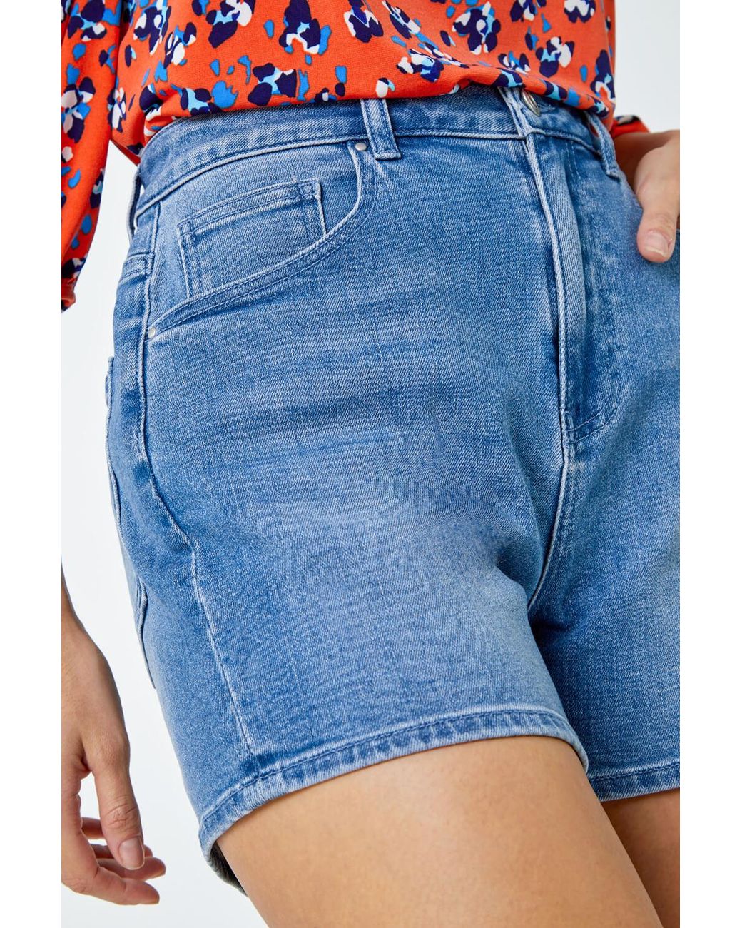 Roman Blue Washed Denim Stretch Shorts