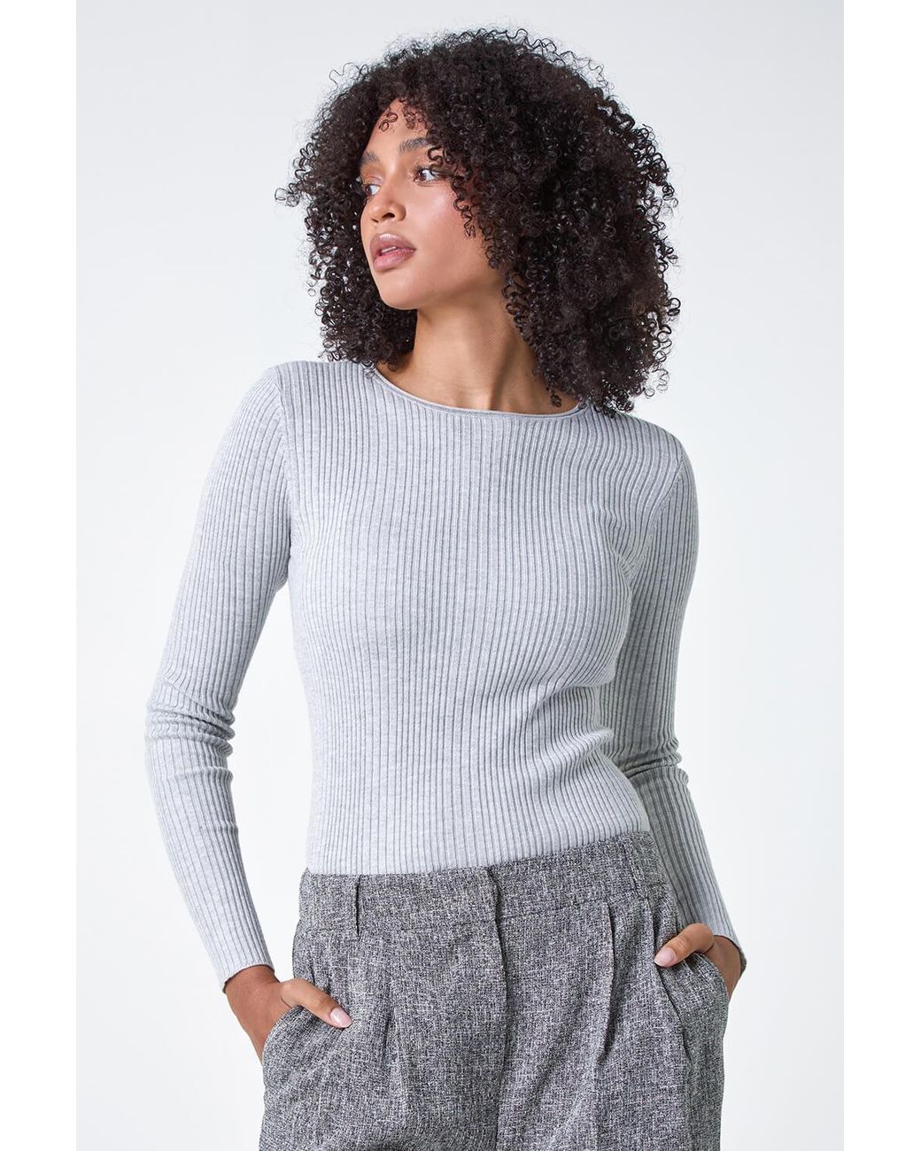 Roman Gray Soft Ribbed Stretch Knit Jumper