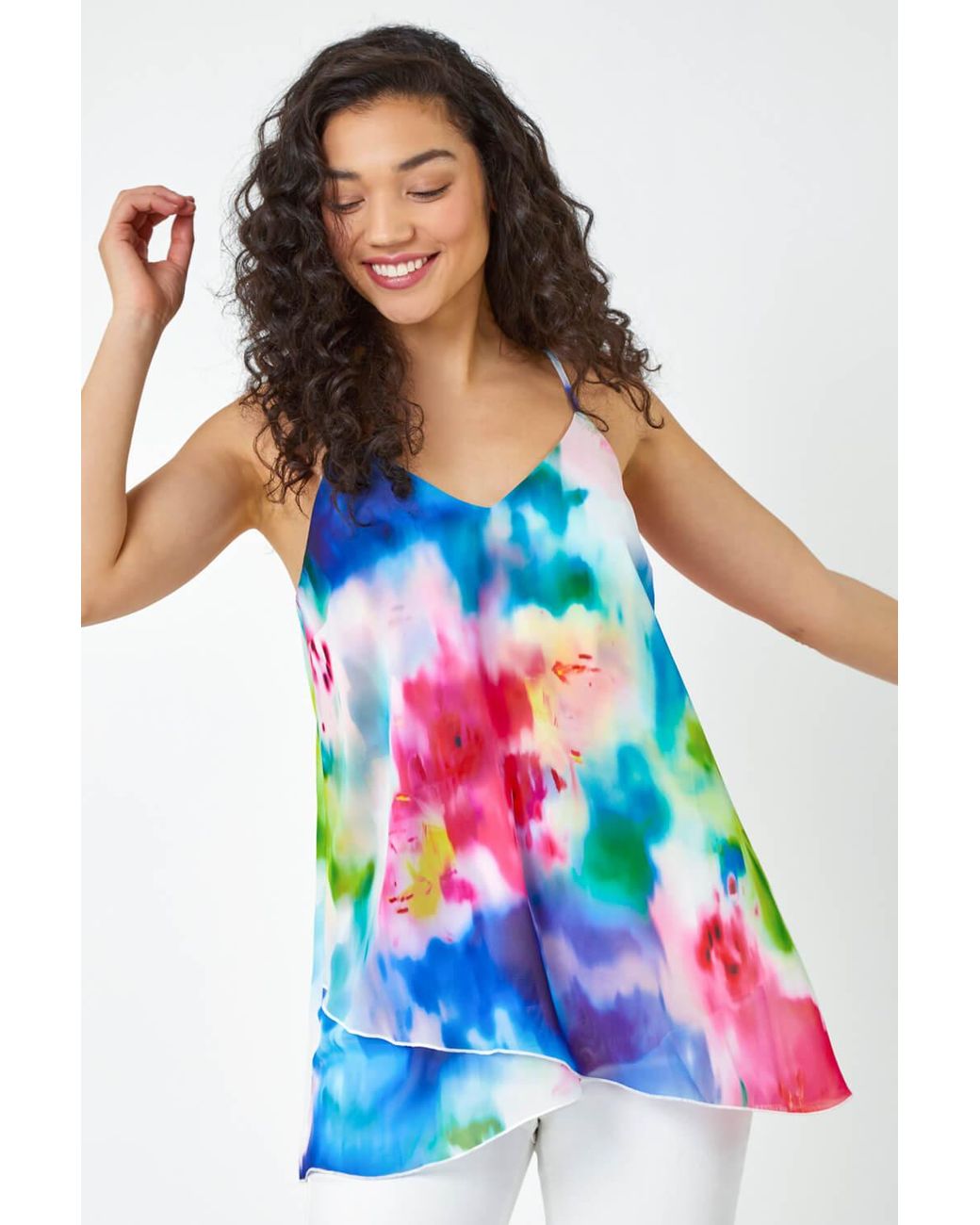 D.u.s.k White Abstract Print Double Layer V-Neck Cami Top