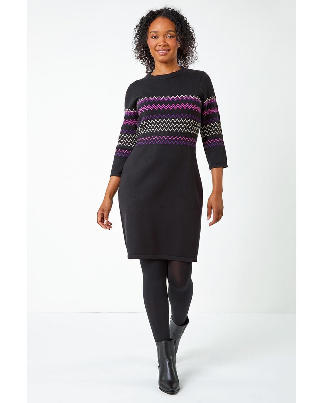 Roman Petite Blue Zig Zag Knitted Stretch Dress