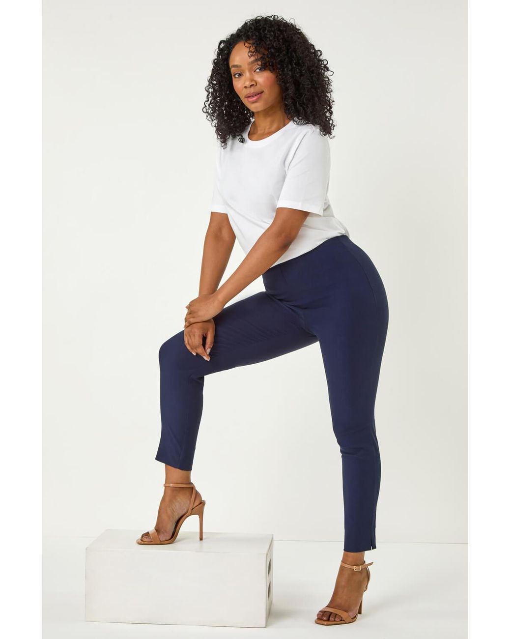 Roman Petite Blue Full Length Elastic Waist Trousers
