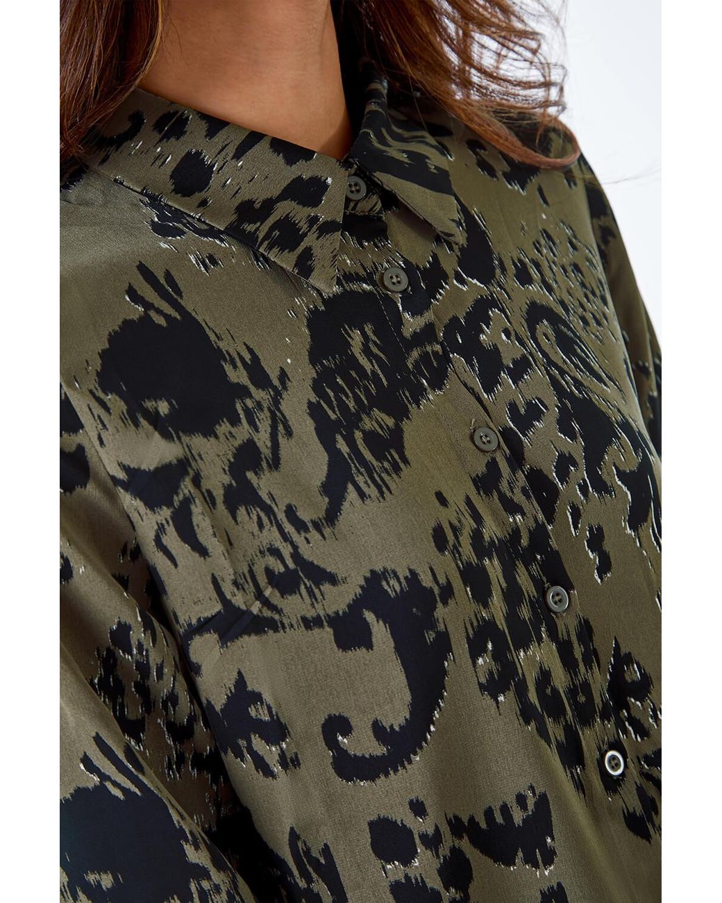 Roman Green Oversized Animal Print Shirt Dress