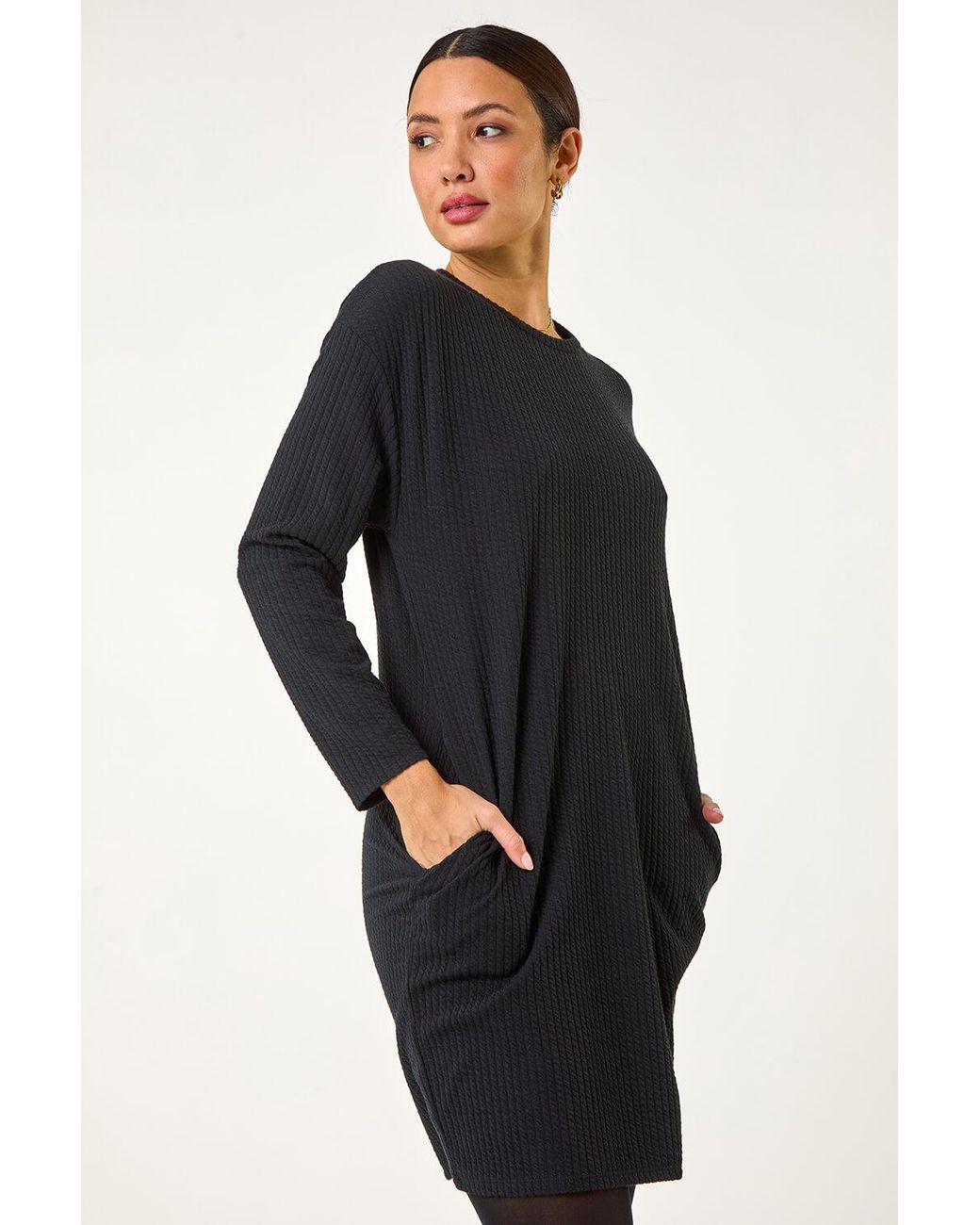 Roman Black Ribbed Stretch Jumper Dress